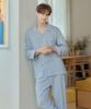 [May Flower] Soft Light Blue Long Sleeve Pure Cotton Men's Plus Size Pajamas Set [Shipped from Korea] 100% Authentic