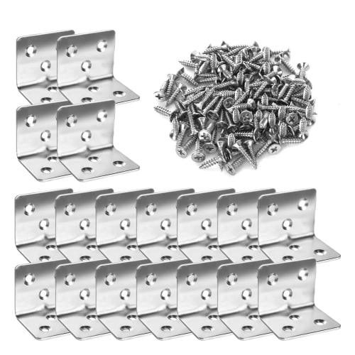 KOCOMART L-Shaped Brackets, L-Shaped Brackets, Set of 20, 6 Screw Holes, 28*28*36mm, L-Shaped Angles, Corner Braces, Includes 120 Screws, Earthquake P