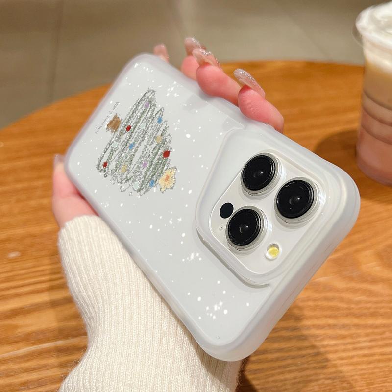 Dream Merry Christmas Tree Pattern Soft Edge Phone Case For iPhone 16 15 Pro Max 14 13 Pro Acrylic Clear Matte Shockproof Lens Protection Cover
