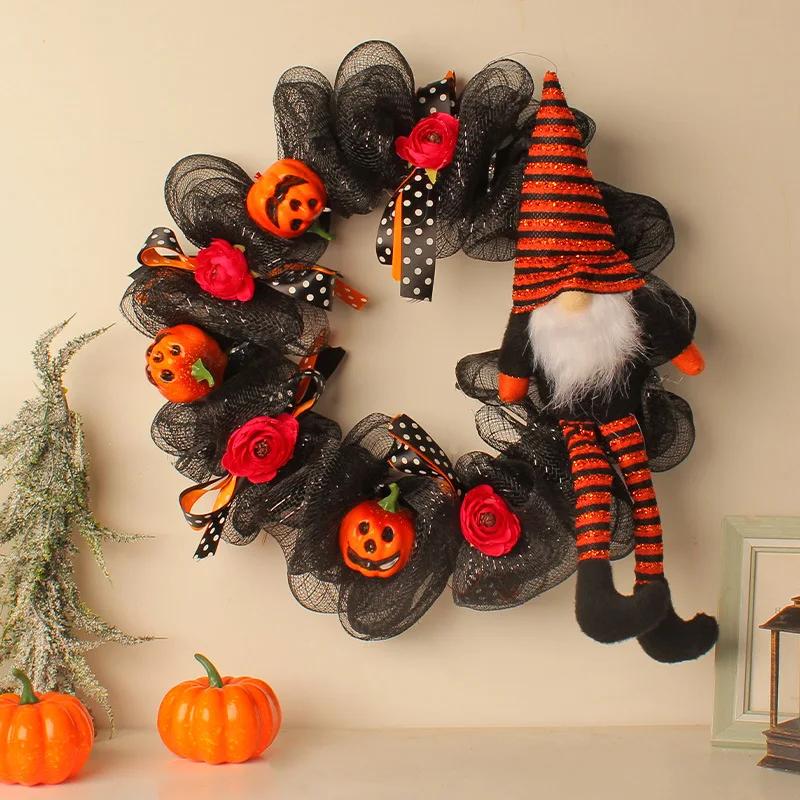 Halloween Long Legged Doll Wreath Door Hanging Faceless Old Man Wreath Ghost Festival Horror Party Decoration Props DIY Decor