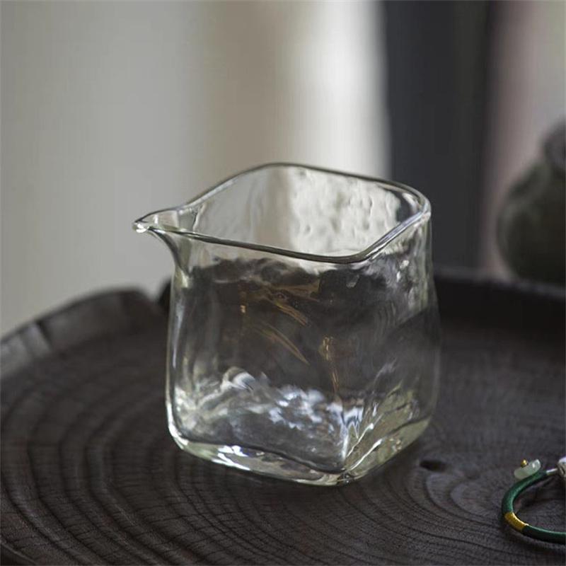 180ml Kwadratowy Szklany Dzbanek do Herbaty Wzór Młotkowy Filiżanka do Ceremonii Herbacianej Chahai Zestaw do Herbaty Kung Fu Dzielnik Herbaty Dzbanek do Kawy