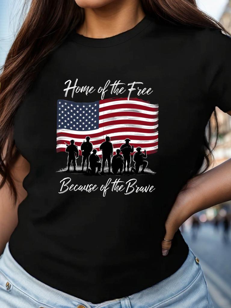 Home of the Free Because of the Brave US Flag Soldiers T-shirt