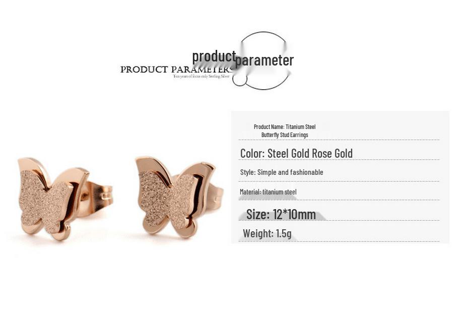 European & American Fashion Double Layer Frosted 12MM Butterfly Stainless Steel Stud Earrings