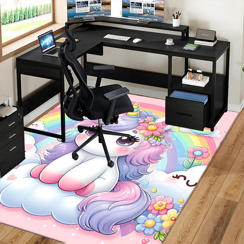 1pc Anime Unicorn Chair Mat - Cute Rainbow Floral Design, Non-Slip Office Rug for Desk, Festival Gift, Seasonal Decor, Suitable for Home and Office Us