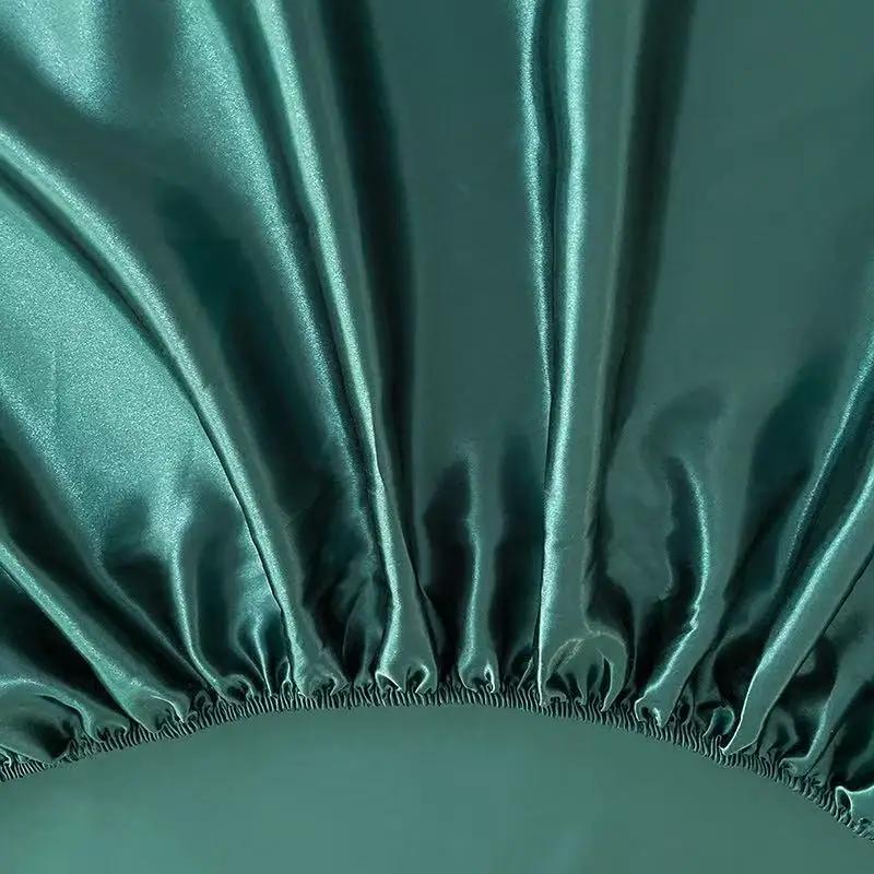 Satin Elastic Fitted Sheet Solid Mattress Cover  for Single Double Couple King Queen Full Twin Bedsheet  (No Pillowcase)