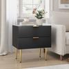 Black Nightstand with Wave Pattern and 2 Drawers, Bedroom Nightstand, Modern Nightstand with Metal Legs, 1 Piece