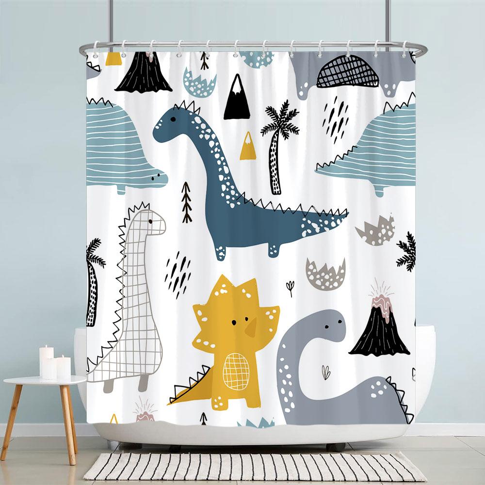 Kids Cartoon Animal Shower Curtain Funny Letters Blue Watercolour Fish Polyester Fabric Washable Shower Curtains Bathroom Decor