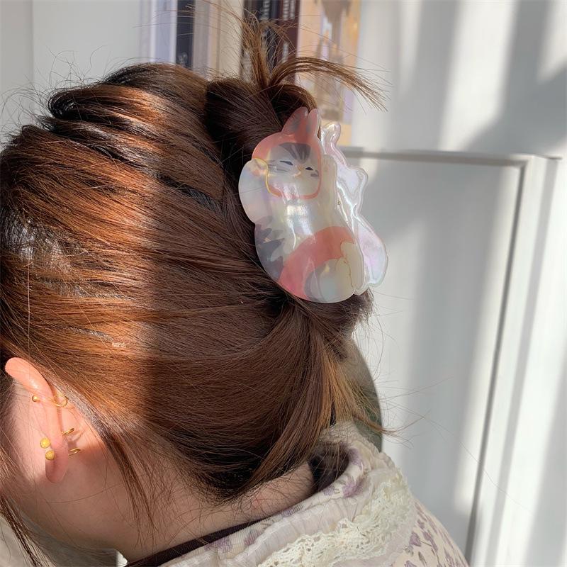 Exquisite Japanese Girlish Style Cartoon Cat Acetate Hair Shark Clip