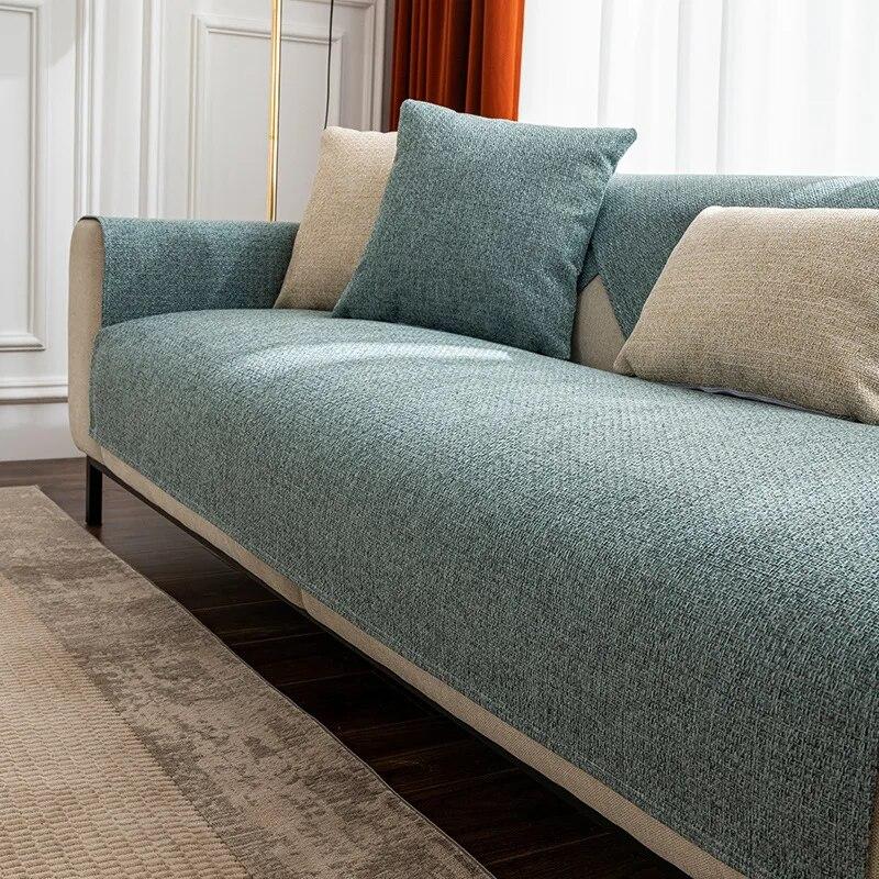 Flax Sofa Cover Solid Color Sofa Slipcover Non Slip Seat Cushion Cover Furniture Protector For Bedroom Office Living Room Decor