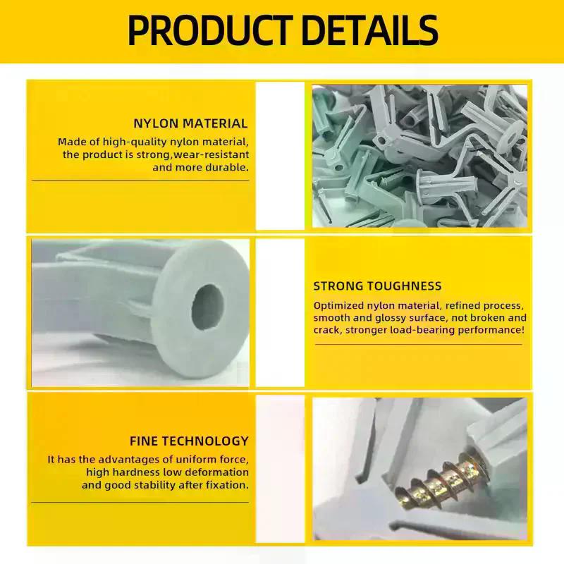 100pcs Drywall Anchor Kit Hollow Wall Anchors Plasterboard Plugs Screws Butterfly Expansion Tube Pipe