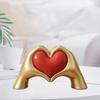 Heart Hand Sculpture Gold Resin Love Hands Heart Statue with Red Heart for Living Room Bedroom Office Coffee Table Desk Wedding Party Decor