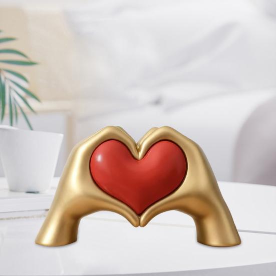 Heart Hand Sculpture Gold Resin Love Hands Heart Statue with Red Heart for Living Room Bedroom Office Coffee Table Desk Wedding Party Decor
