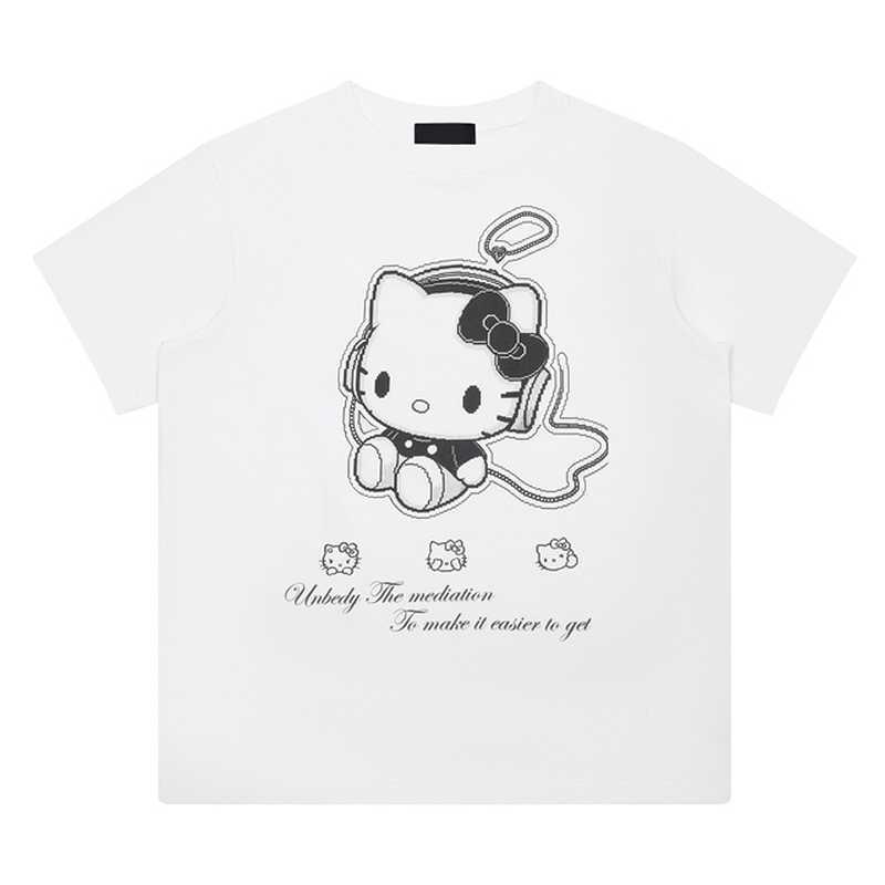 

Cartoon Kitty Cat Print ShortSleeved TShirt for Women Summer Casual Stylish and Versatile Roundneck Top S