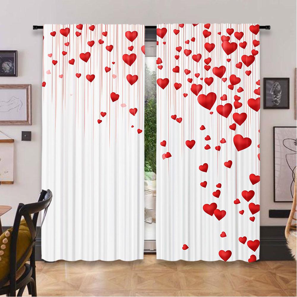2Pcs Cute Valentines Day Curtain Valentine'S Red Pink Heart Love Decor Curtains For Decoration Suitable For Living Room Bedroom