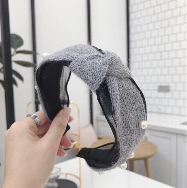 New Fashion Knitted Headband Women Pearls Hairband Soft Autumn Headwear Lace Warm Hair Accessories W
