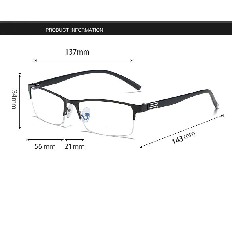 2PCS Metal Half Frame Myopia Glasses Square Myopia Glasses Men Women Anti Blue Light Myopia Eyewear Glasses Diopter 1.0 To 4.0