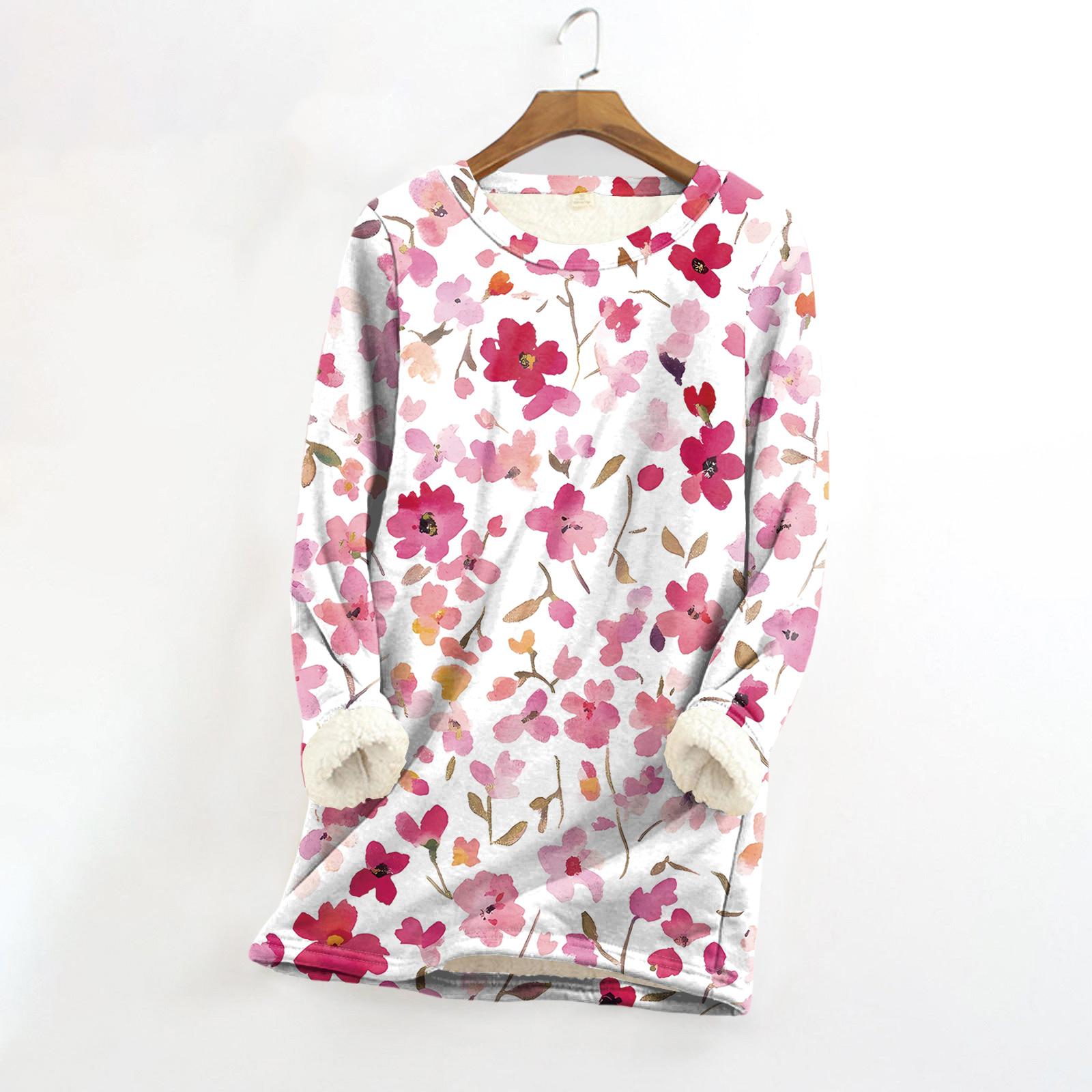 

Женский топ с круглым вырезом и принтом из утолщенного плюша и кашемира, теплый длинный топ XXL розовый