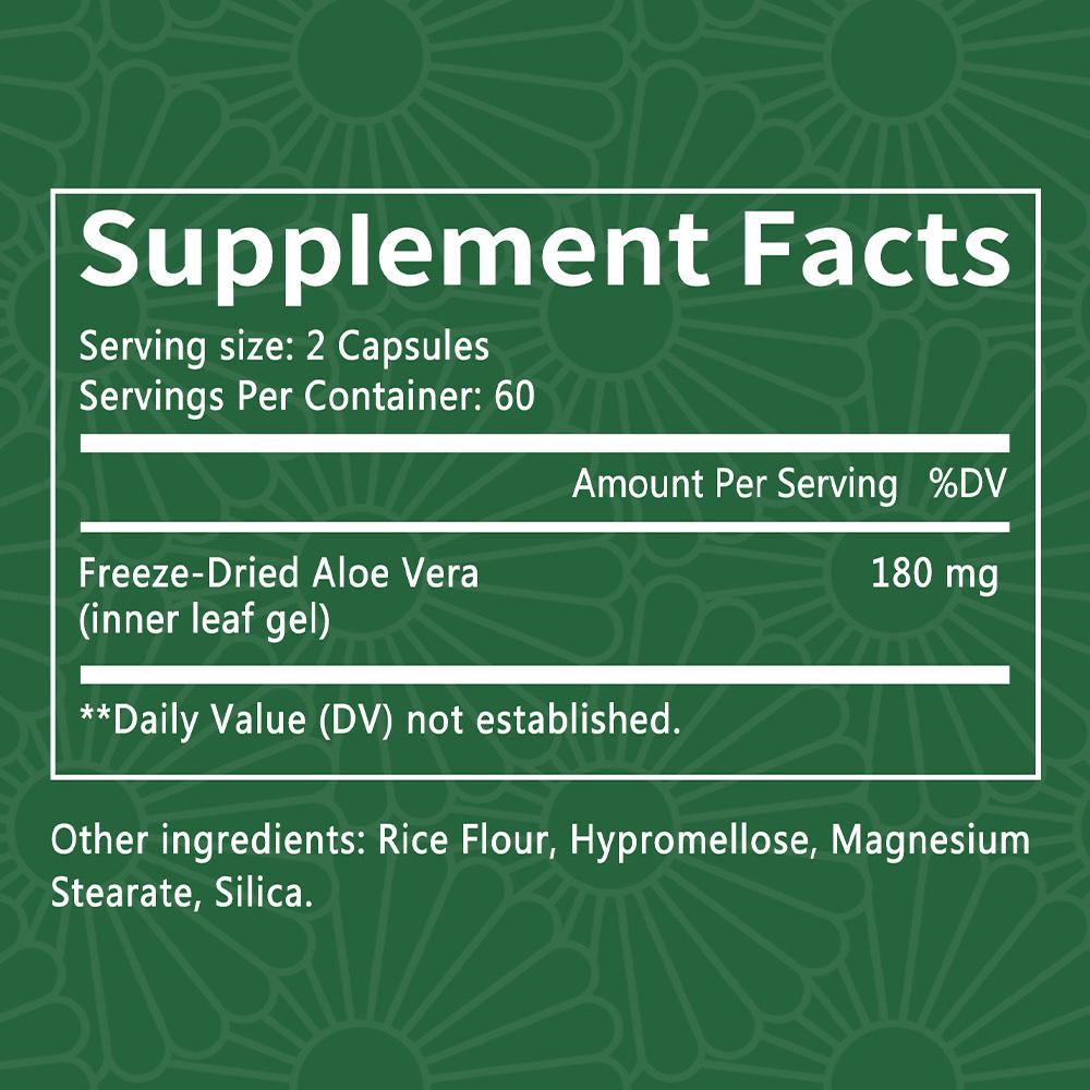 Organic freeze-dried aloe vera 180 mg, 120 capsules