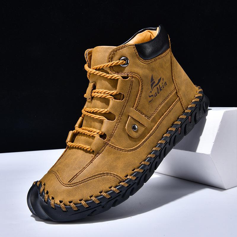 2025 Autumn/winter Men's Casual Shoes Short Boots Mid Top, Large-sized Handmade Ankle Boots Work Boots