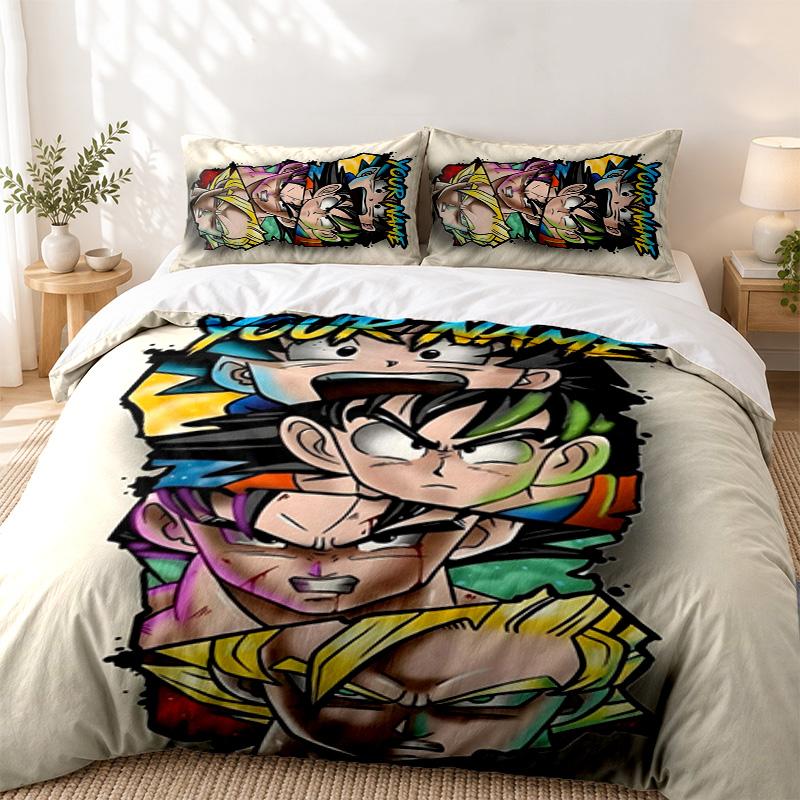 Dragon Ball Nome Personalizzato Set da 3 pezzi Perfetto per la camera da letto Set di biancheria da letto confortevole include una federa per piumone e due federe Ideale per compleanno o Natale