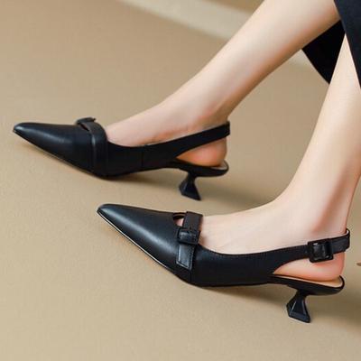 Damesko 2025 ny stil slingback høye hæler klassisk mote sexy kjole høye hæler spiss tå ensfarget damesko