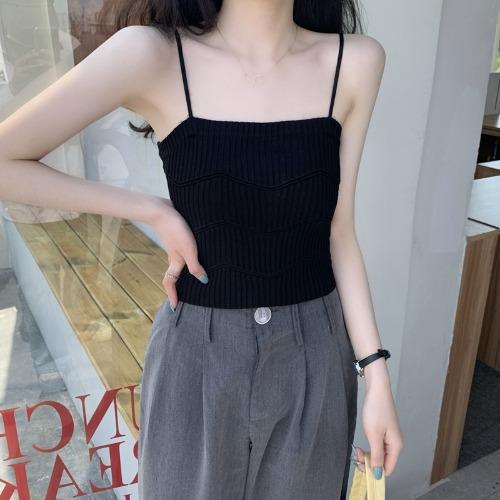 Sweet and spicy top, suspenders, niche beauty back vest, women's outer wear, slim-fitting backing, knitted French clothes inside, summer tide