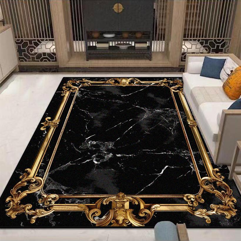 Black Gold Marble Luxury Carpet for Living Room Decorations Sofa Table Large Area Rugs Long Hallway Floor Mat Anti-slip Washable