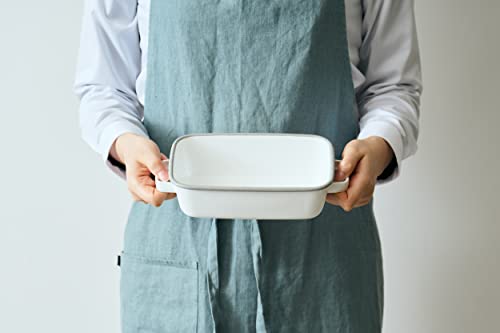 365methods Fuji Enamel Oven Dish, White X Light Gray, Shallow, Medium, 1.6L, YY-HM.W