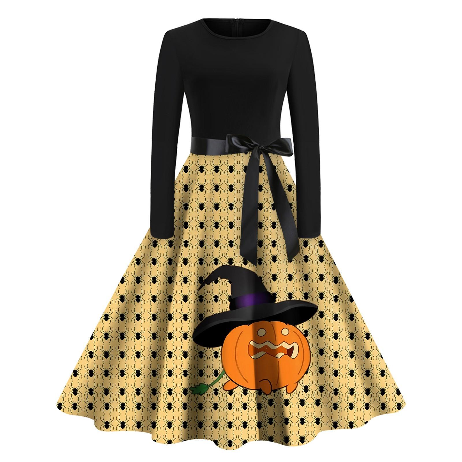 

Жіноча повсякденна модна вінтажна сукня з круглим вирізом на Хелловін XL жовтий