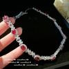 Myanmar Mogok Pigeon Blood Ruby Wheat Spike Necklace, Neon-Plated 18K Gold Christmas Red Zircon Bracelet Set