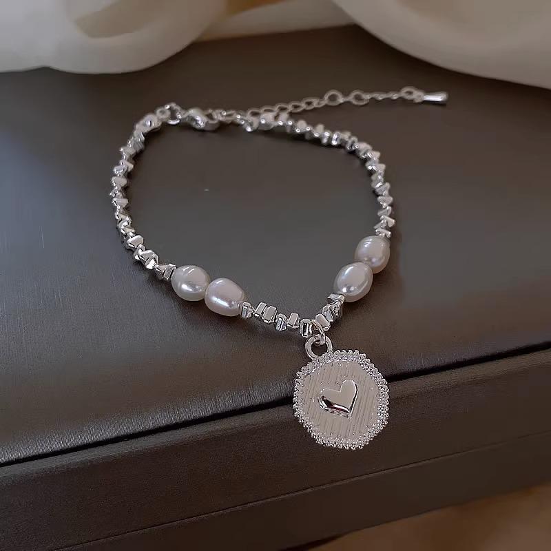 

Silver Plated Heart Freshwater Pearl Nugget Bracelet - Elegant Women s Design