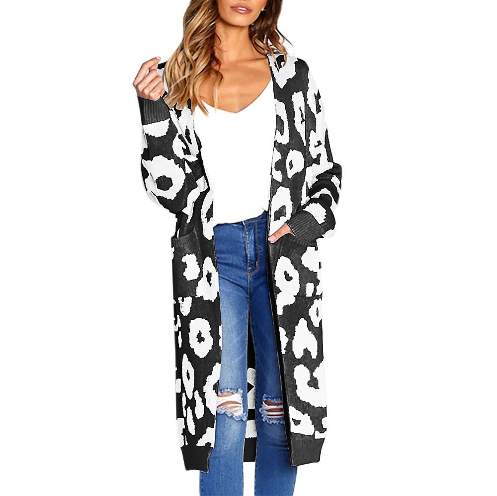 

(SU)Fashion Women Knitted Print Long Sleeve Cardigan T-shirt Tops Sweater Coat