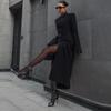 2025 Fall/Winter Elegant European & American Style Women's Long Coat with Padded Shoulders & Waist-Cinching Design