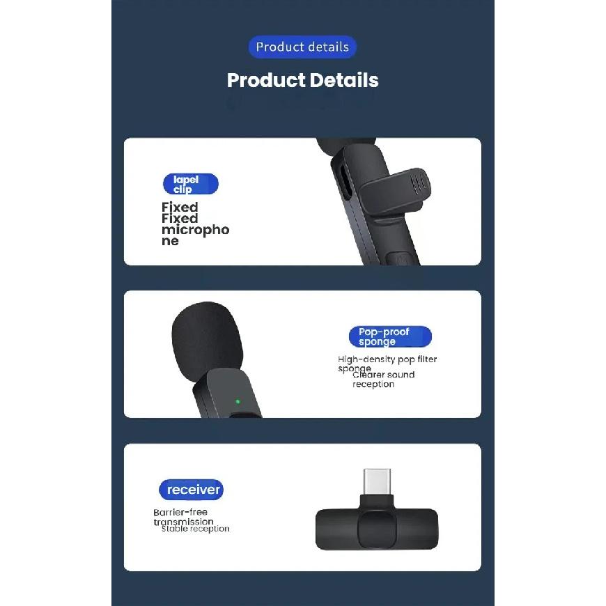New Wireless Lavalier Microphone K9 Portable Audio Video Recording Mini Mic for iPhone Android Live Broadcast Gaming Phone Mic