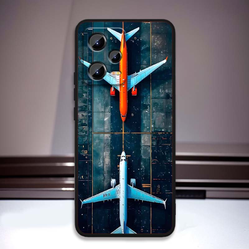 Fashion airplane pattern For Xiaomi Redmi Note 15 14 13 12 12S 11E 11 11S Pro Plus 4G 5G Black Soft TPU Phone Case