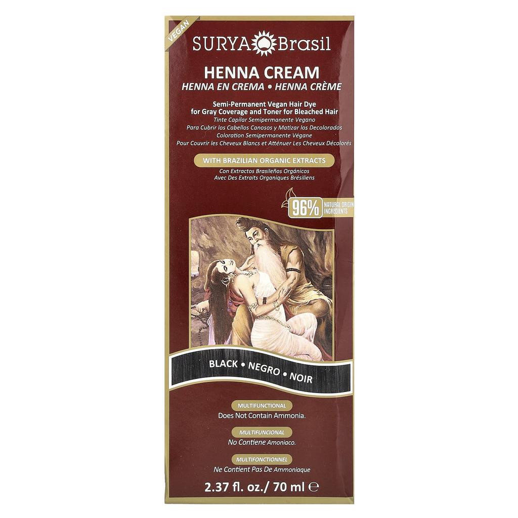 Surya Brasil Henna w kremie, farba do włosów i odżywka, czarna, 2,37 fl oz (70 ml)