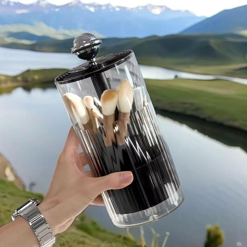 Makeup Brush Organizer Press Type Automatic Lifting Makeup Brush Eyebrow Pencil Storage Box Dustproof Cosmetic Organizer