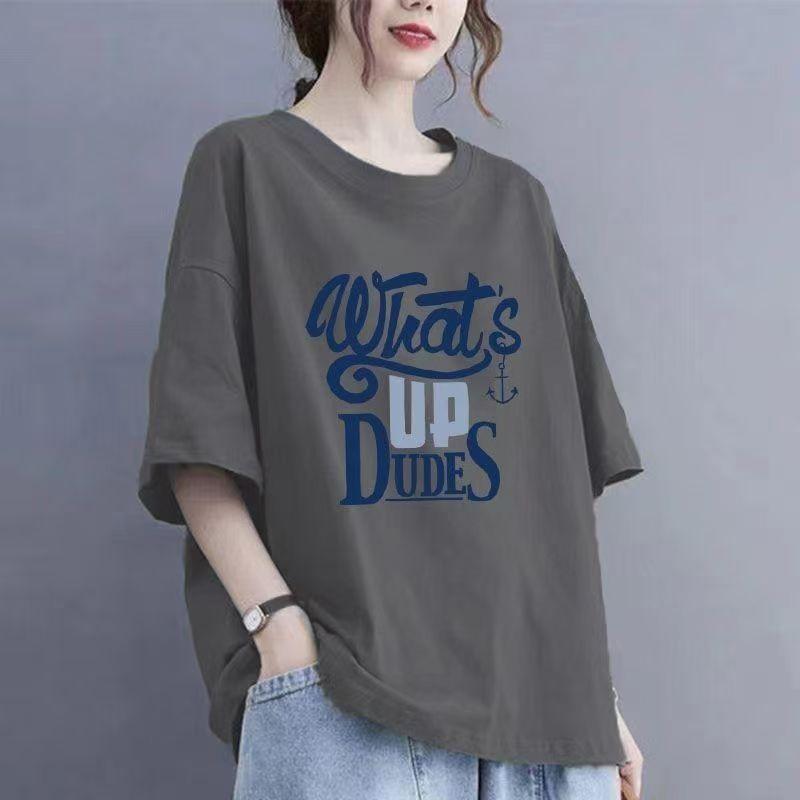 Fashion Cotton Short Sleeve T-shirt Women 2024 Summer Large Size Loose Version Casual Tops