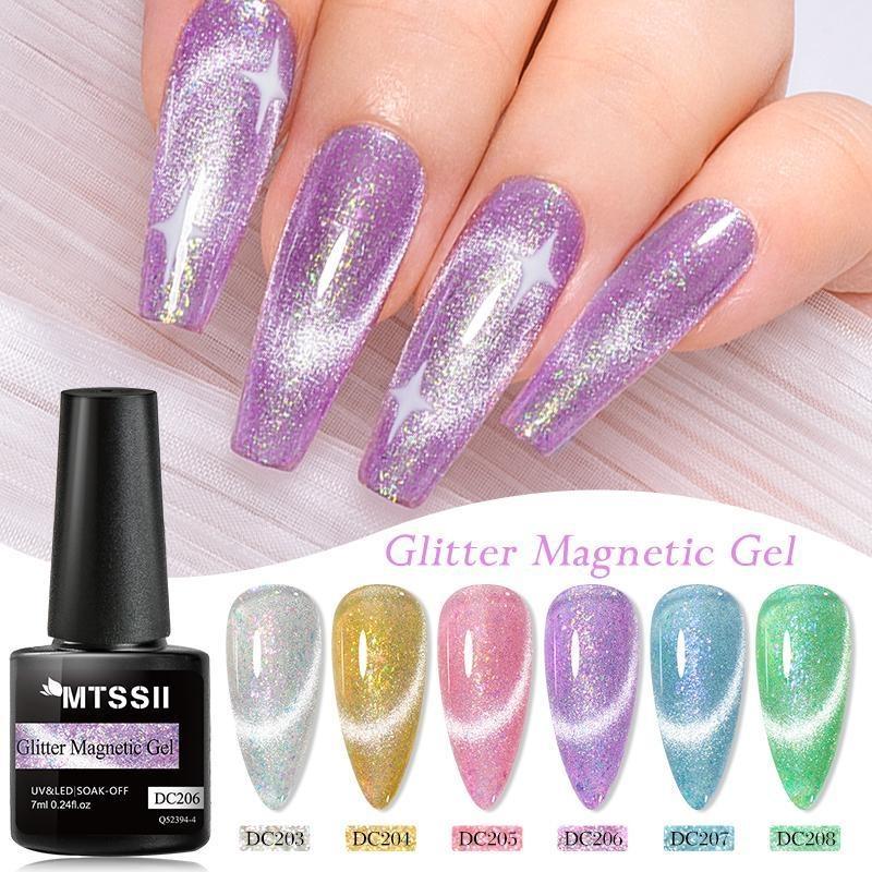 Mtssii 7ml Glitter Magnetic Gel Nail Polish Cat Magnetic Gel Colorful Laser Gel Semi Permanent Soak Off Sparkling Nail Art Gel Varnish