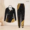 Women Plus Size Printed Nurse Scrub Set V Neck Long Sleeve Top With Pockets Long Pants