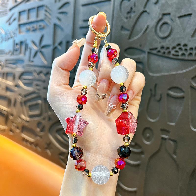 Flash Beaded Mobile Phone Chain Crystal Bow Key Bag Lanyard Pearl Mobile Phone Lanyard Small Gift