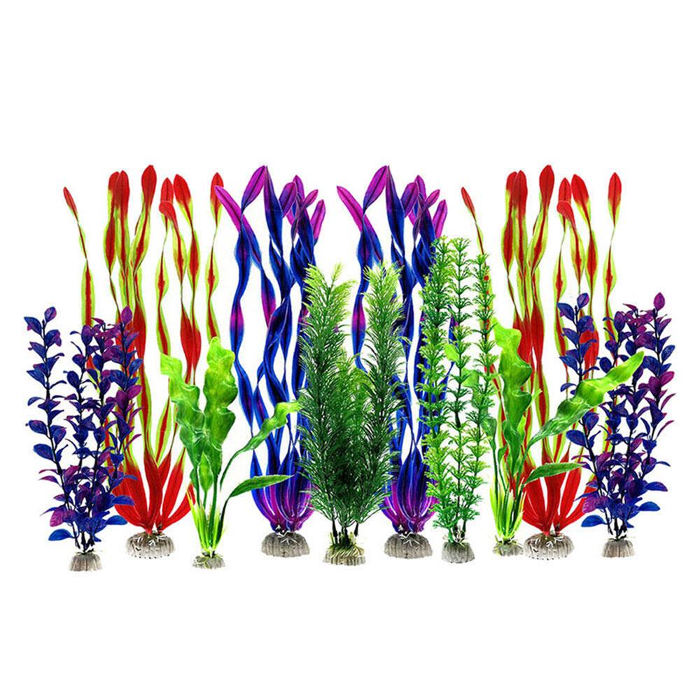 Artificial Large Aquarium Plant Set Aquatic Plants Plastic Fish Tank Decor 10pcs