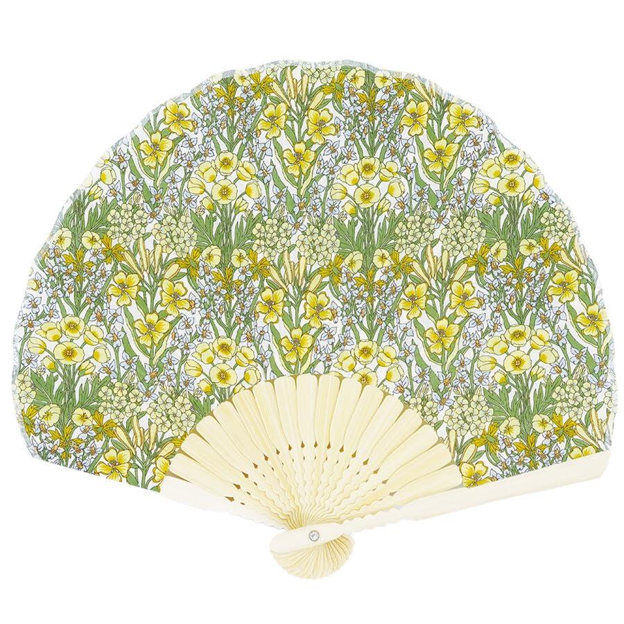 Onishi Ken Shell Folding Fan and Folding Bag x Set, Bouquet/Yellow, Size [Folding Fan] Approx. 22cm, [Folding Bag] Approx. 4.5 23cm, SGF30-LIA08