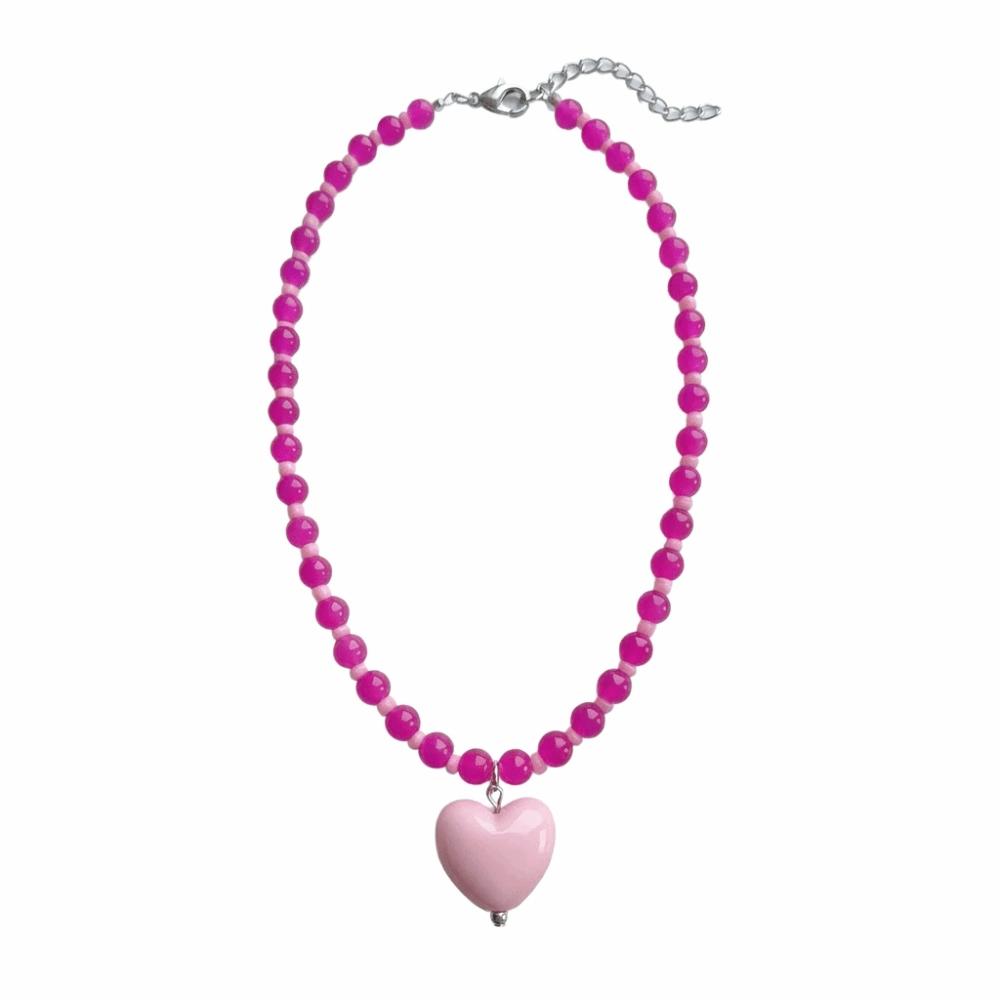 

Aesthetic Heart Necklace Candy Color Y2K Necklace Delicate Beaded Pendant Choker Jewelry Gift рожевий