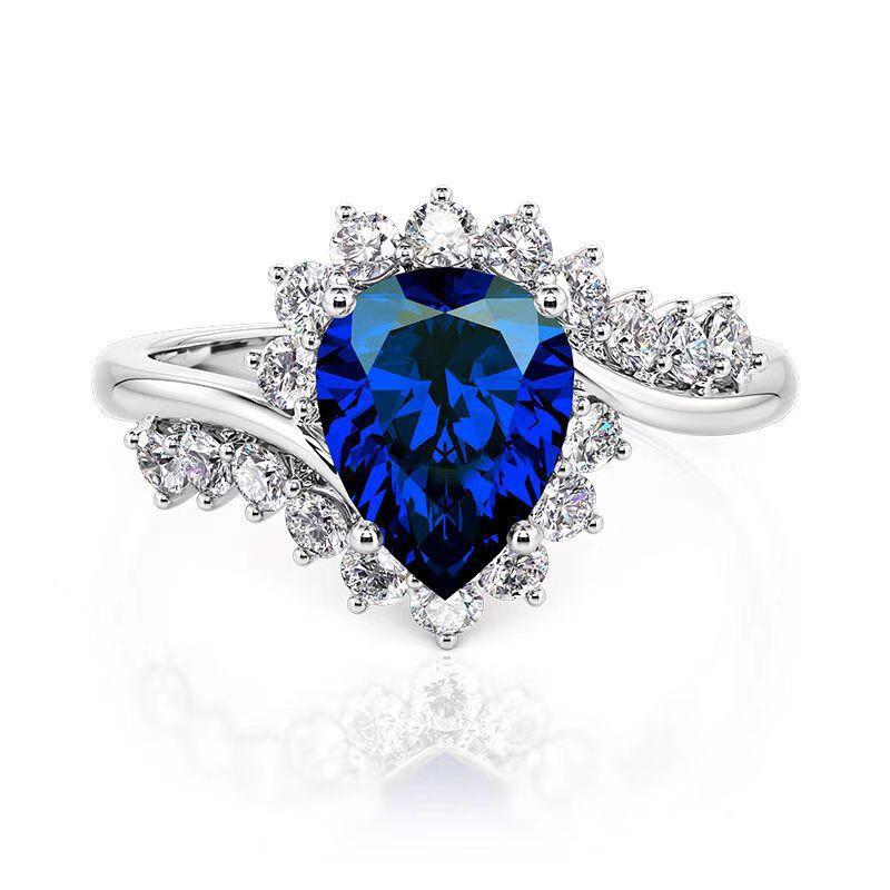 New blue  engagement ring, zircon, European and American style 9