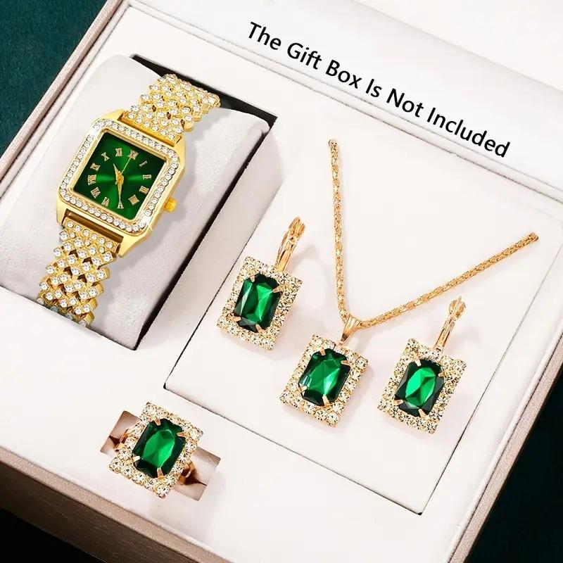 Fashionable Digital Square Watch Set, Fully Diamond Ladies' Watches, Women's Watches, Quartz Watches