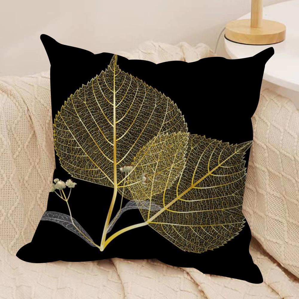 Golden Leaf  Branch Pattern Cushion Cover Silky Short Plush DoubleSided Printed Pillow Case for Sofa All Seasons Home Decor