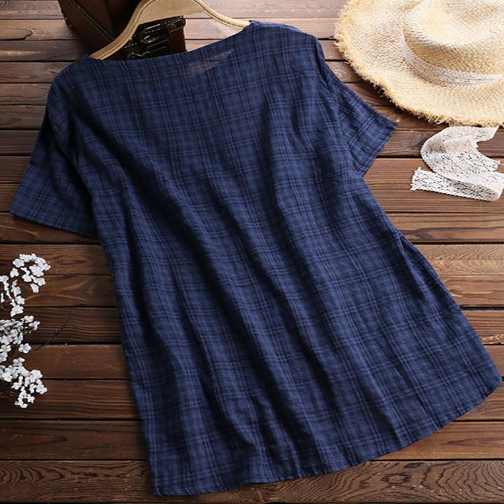 Women Blouse Loose T-shirt Summer Button Short Sleeve Top