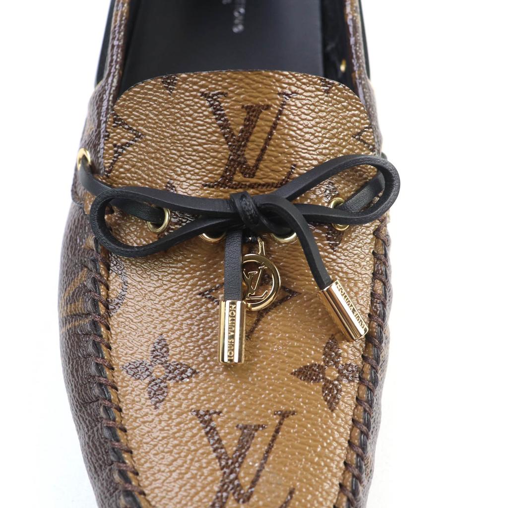 Excellent LOUIS VUITTON Driving Shoes Gloria Lyne Brown Leather Women 38.5 Used