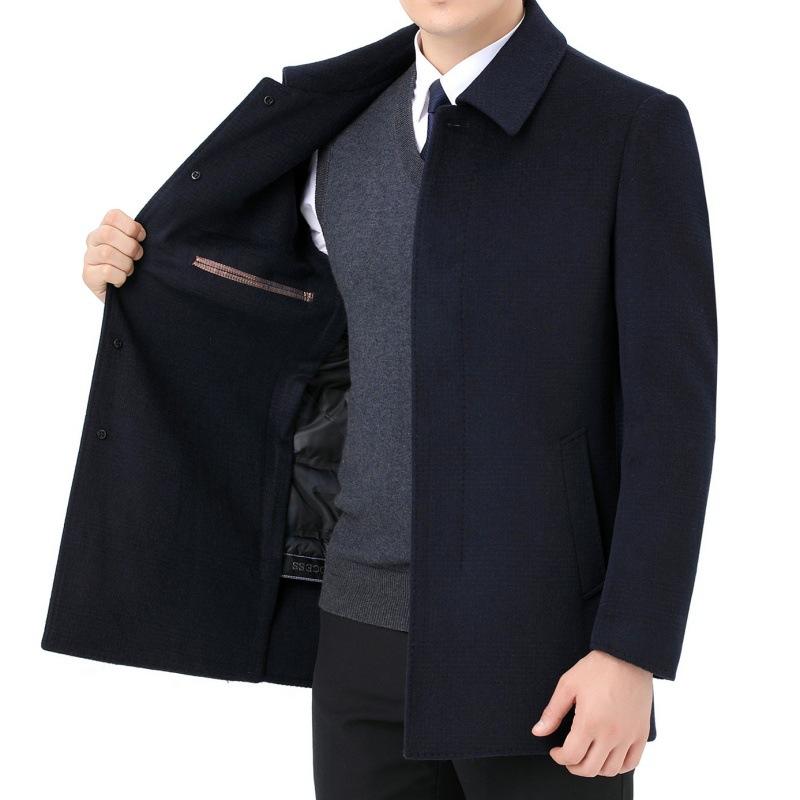 Winter thickened cashmere woolen coat men's mid-length double-sided woolen coat middle-aged men dad men's wool coat